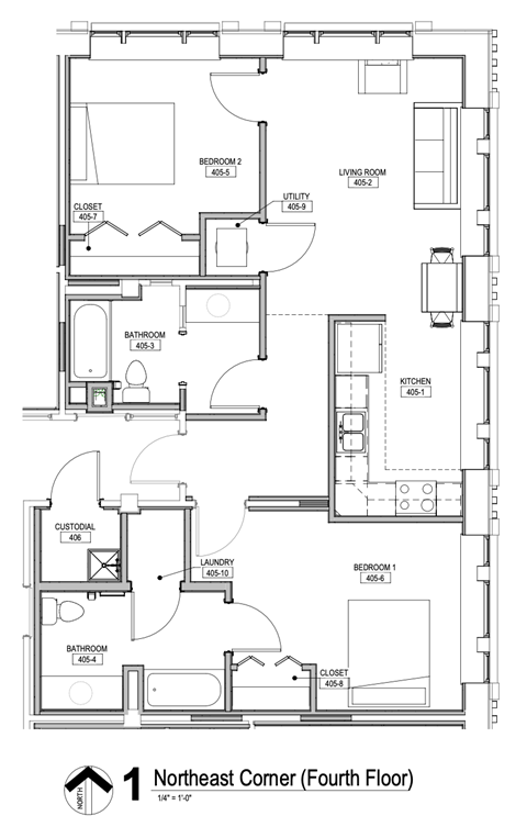 Floor plan for 2 beds, 2 baths, 895 sqft